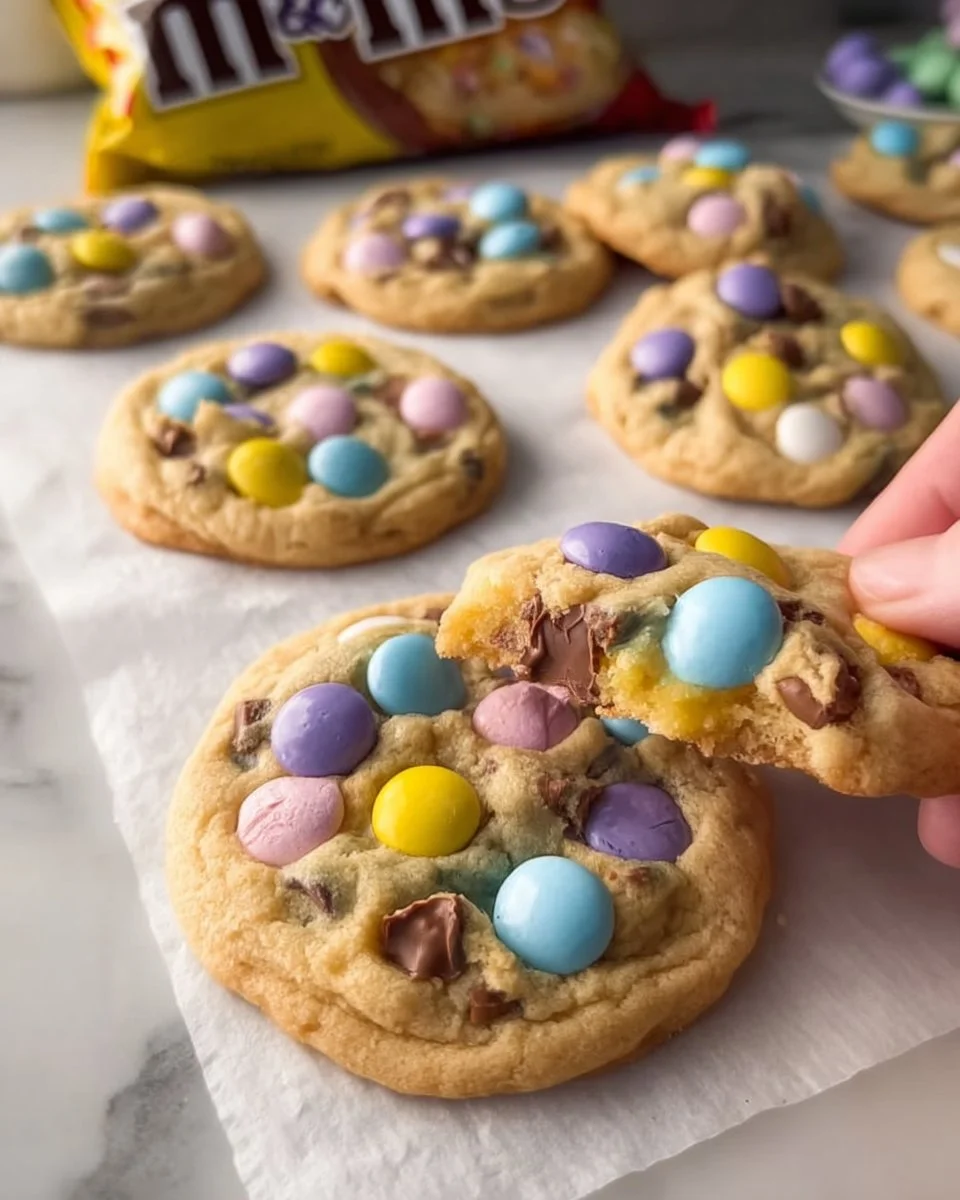 Delicious Spring M&M cookies with colorful chocolate candies