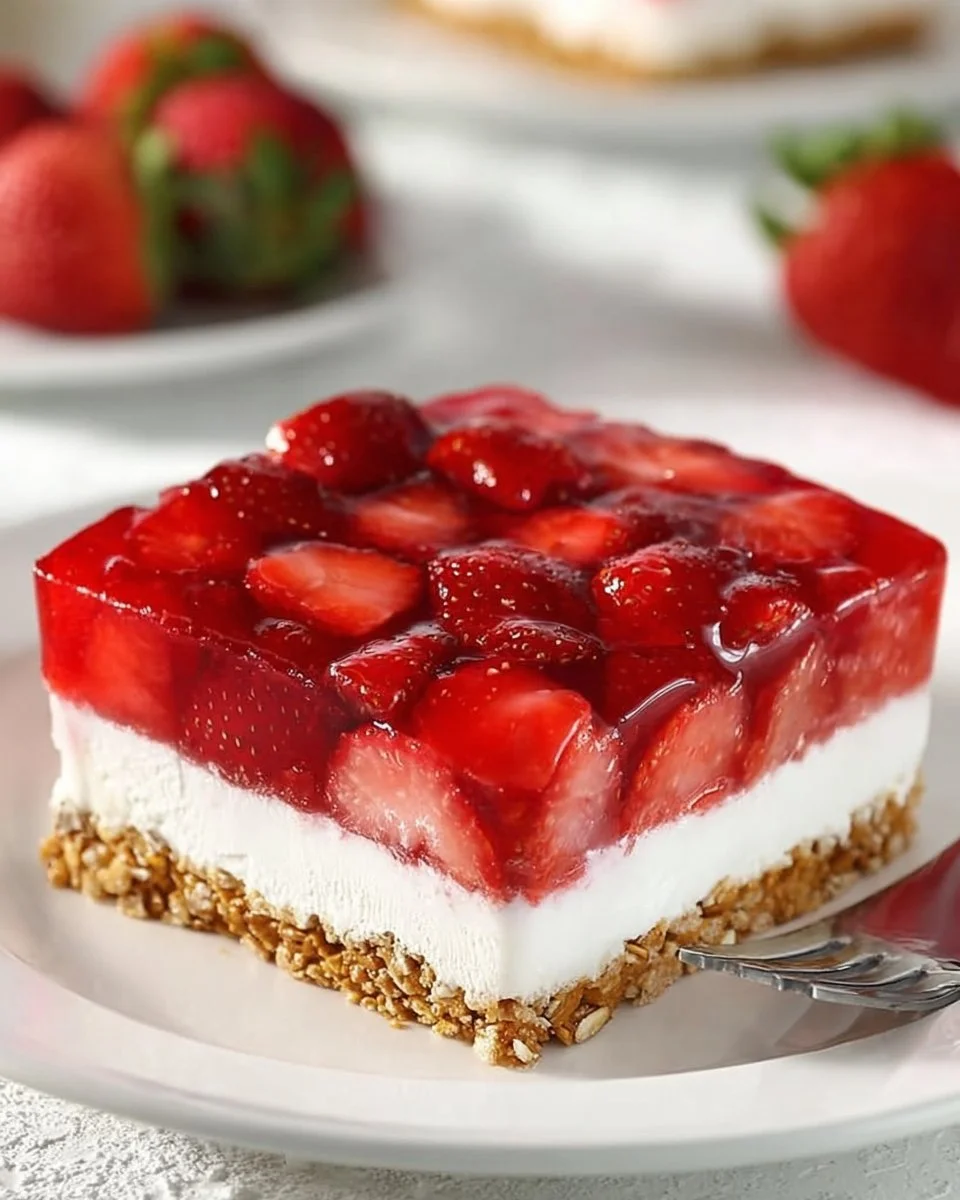 Delicious Strawberry Pretzel Salad with pretzel crust and strawberry jello