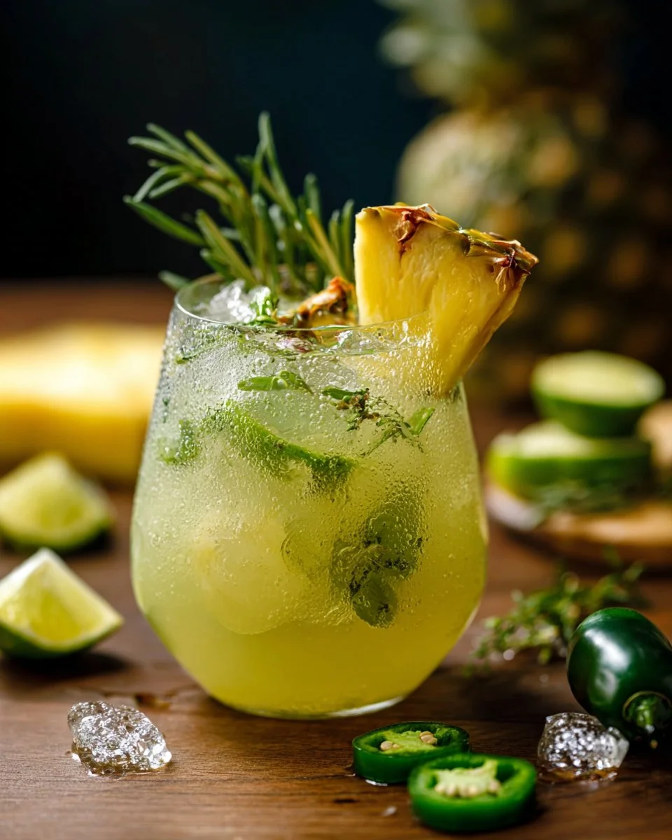 Pineapple Jalapeno Lime Mocktail served in a vibrant glass with garnishes.