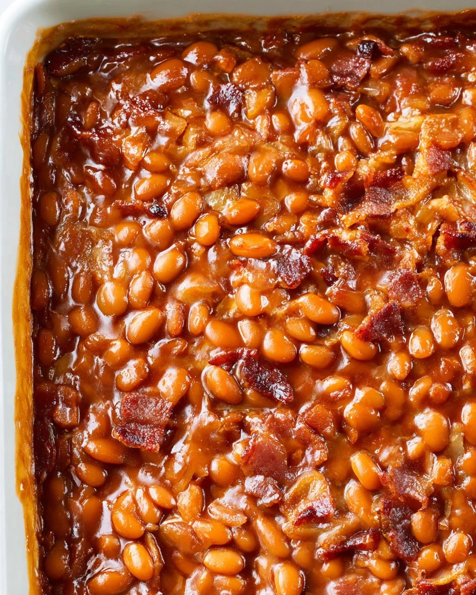 Delicious root beer baked beans served in a bowl