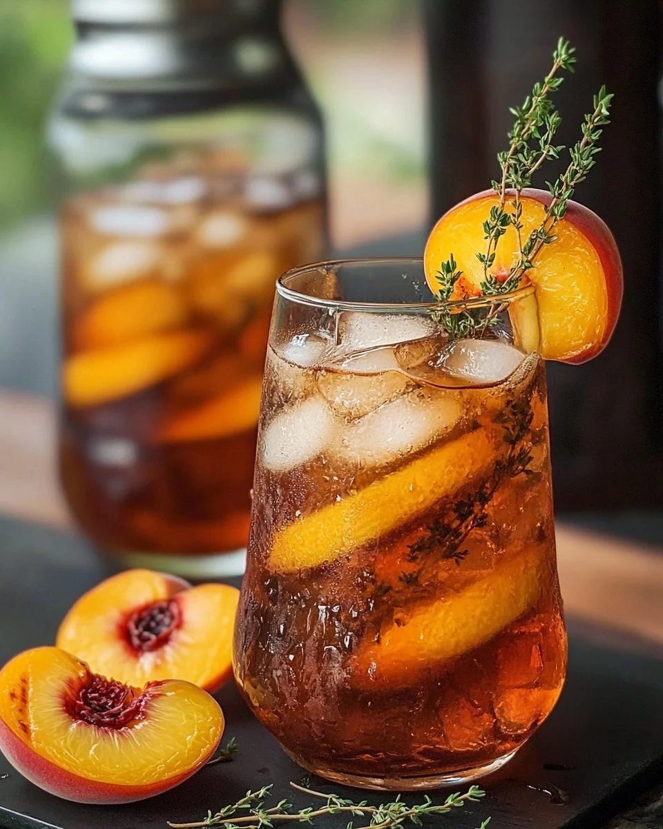 Grilled Peach and Thyme Iced Tea