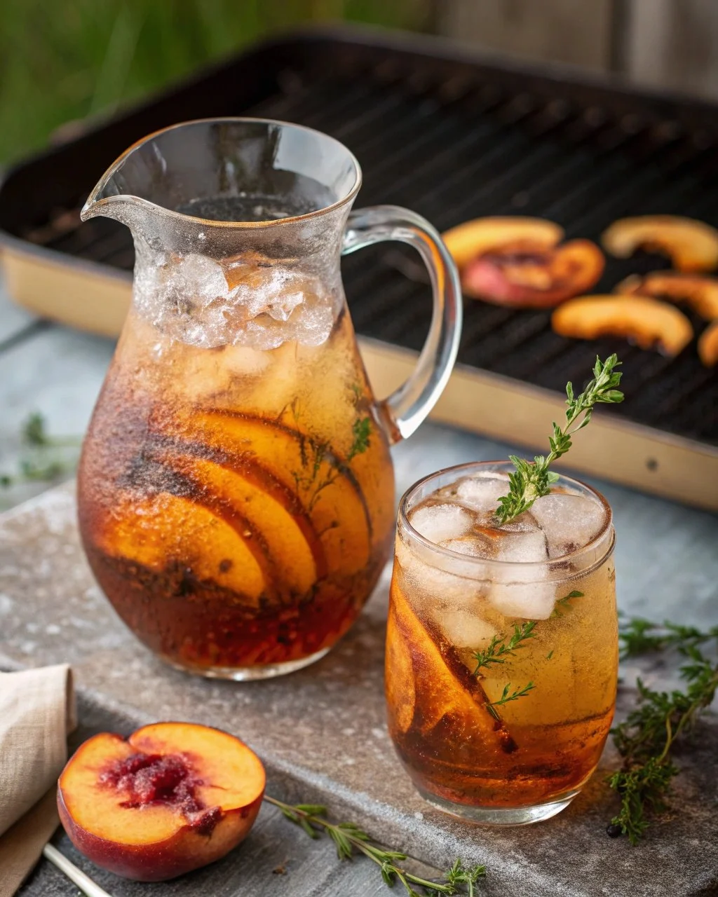 Grilled Peach and Thyme Iced Tea