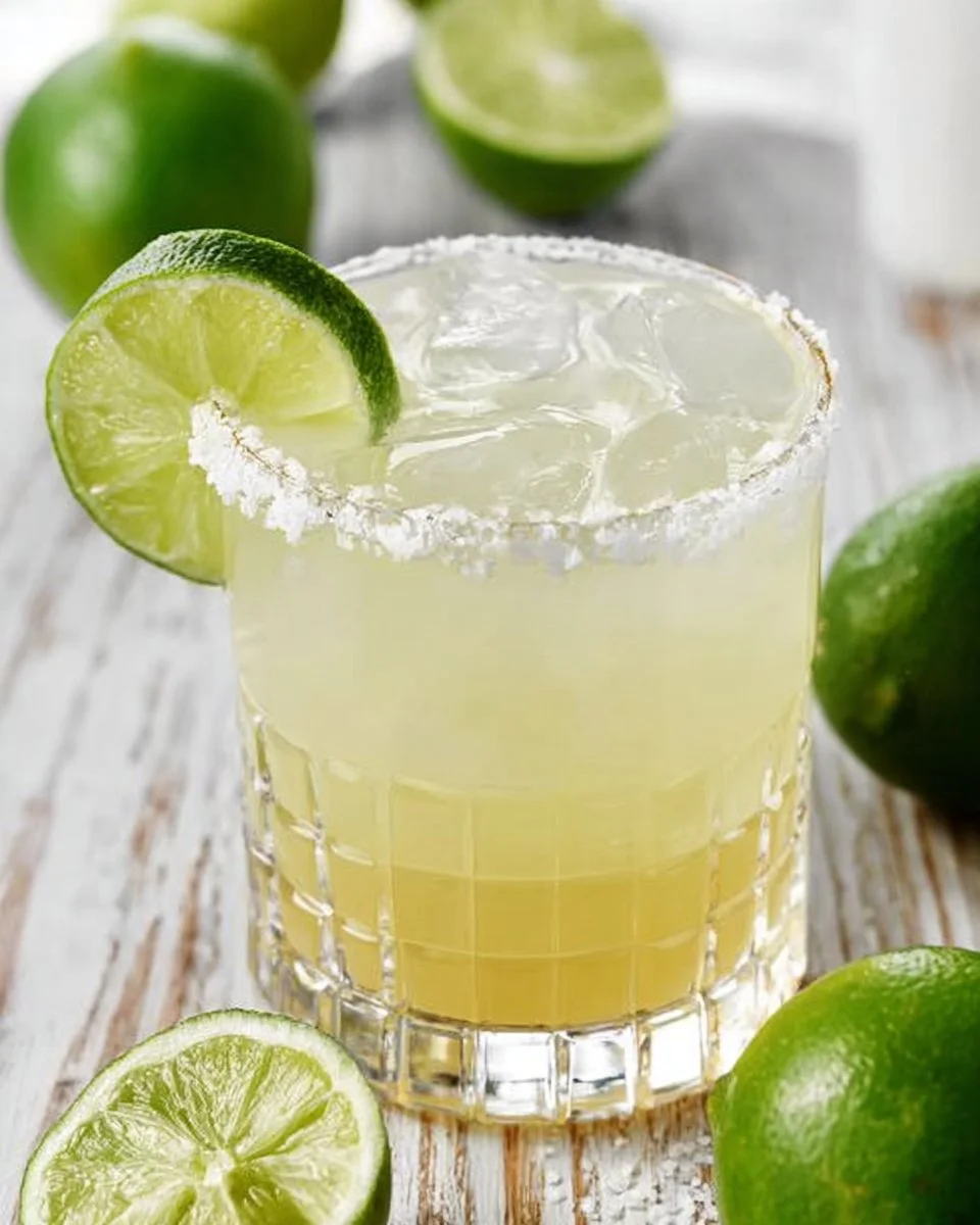 Delicious Cadillac margarita garnished with lime and served in a stylish glass