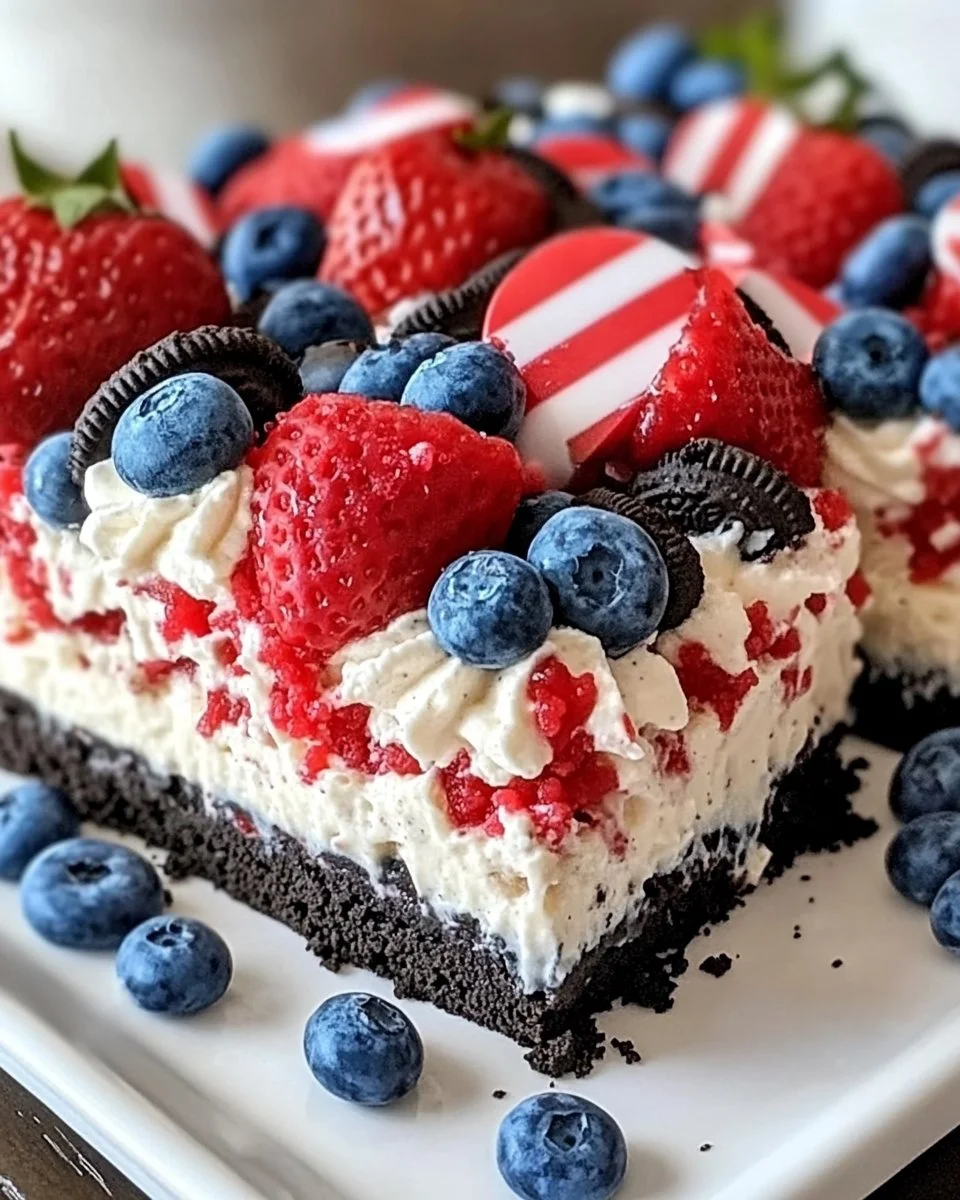 Patriotic No-Bake Oreo Pudding Dessert