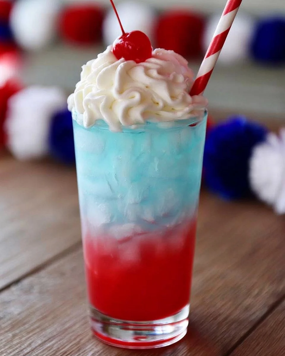 Red White and Blue non alcoholic drink in festive glasses