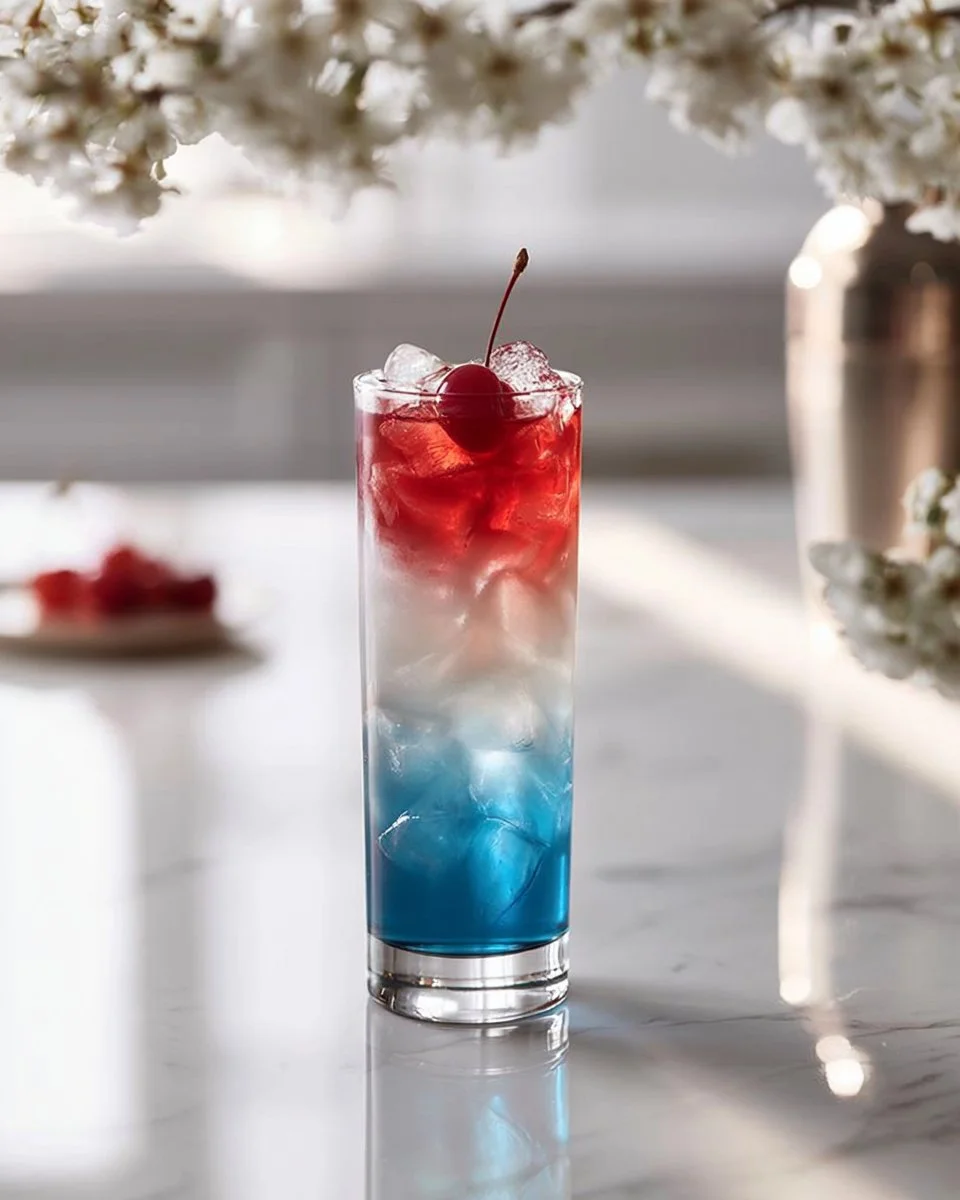 Tall glass of refreshing USA lemonade with lemon slices and mint leaves