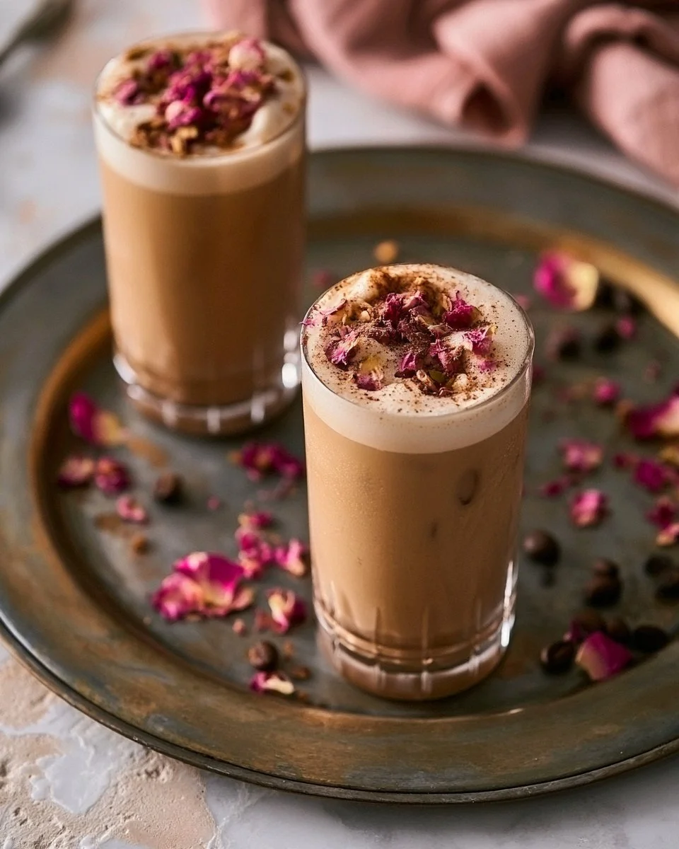 Cardamom Rose Cold Foam Coffee topped with velvety foam.