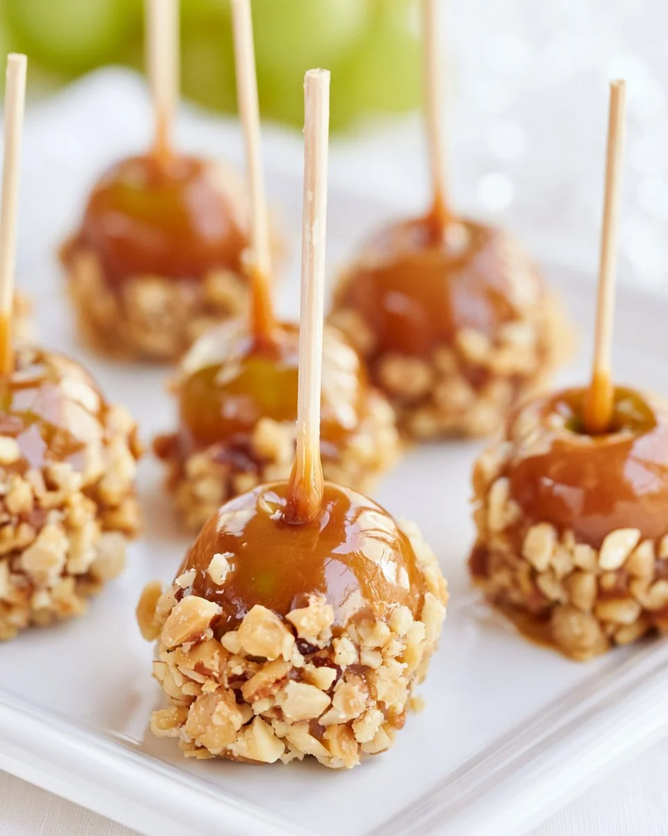Delicious caramel apple grapes drizzled with caramel sauce