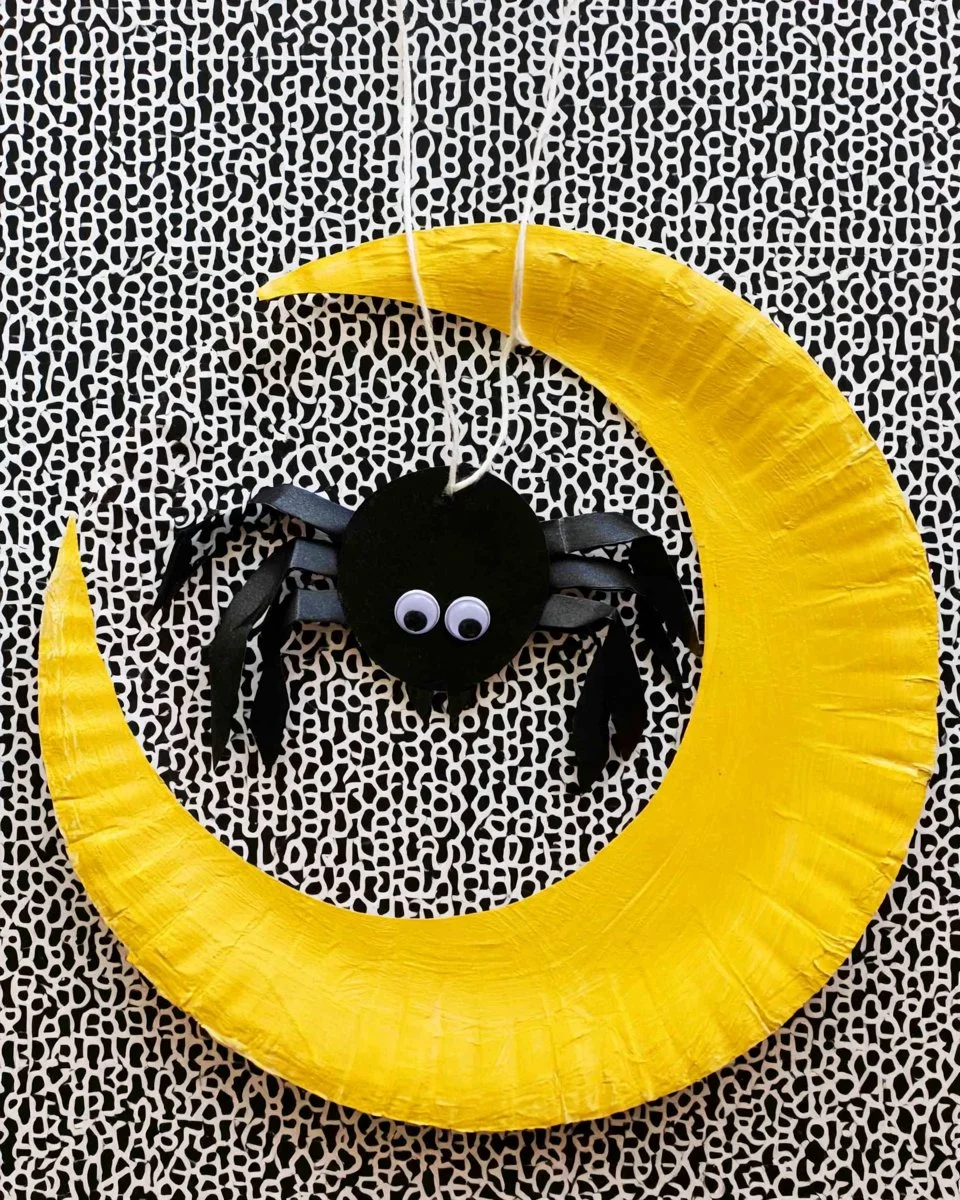 Crescent Moon and Bat Craft - Creative Halloween decor idea for kids.