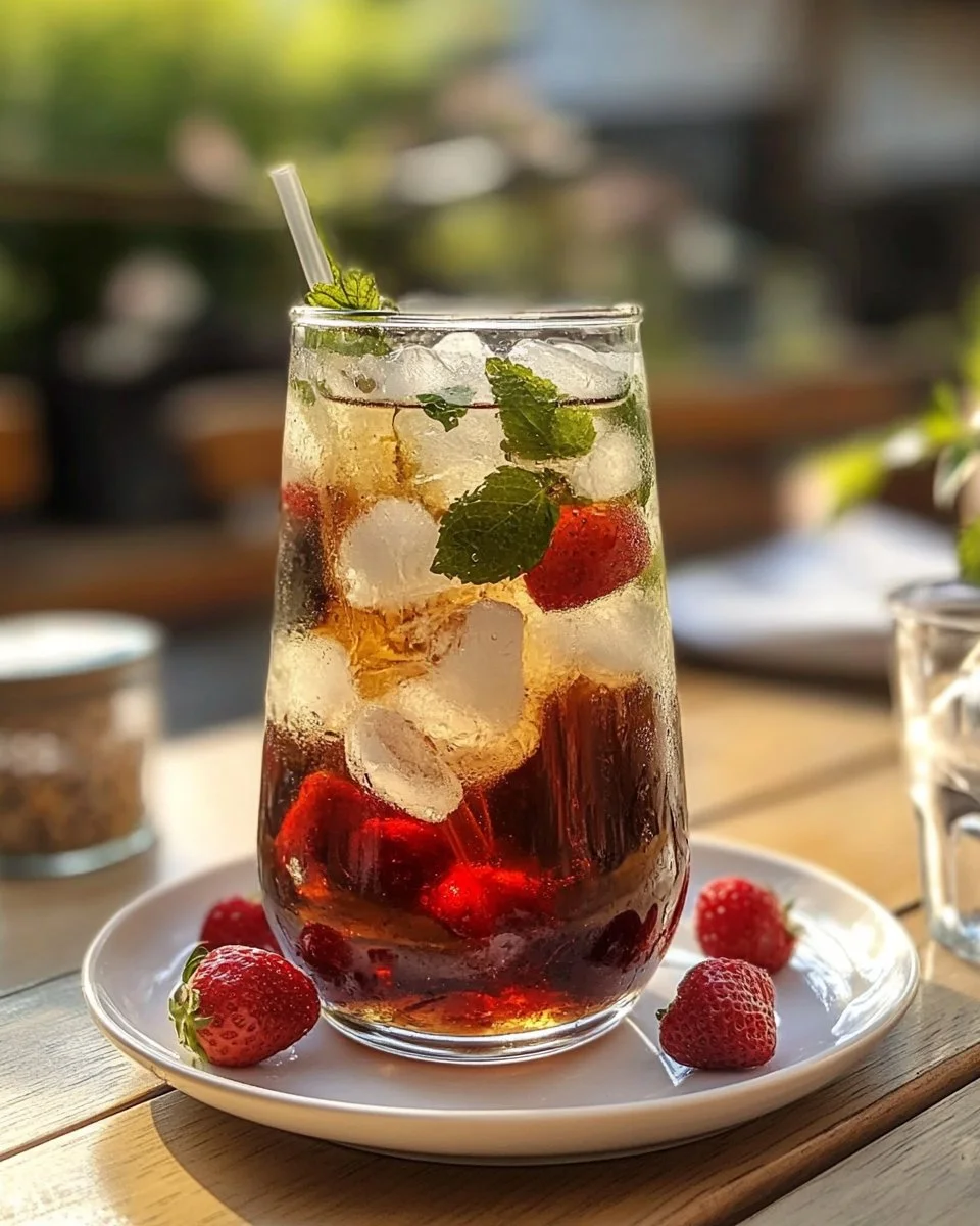 Garden Bloom Iced Tea served in a glass with fresh herbs and flowers