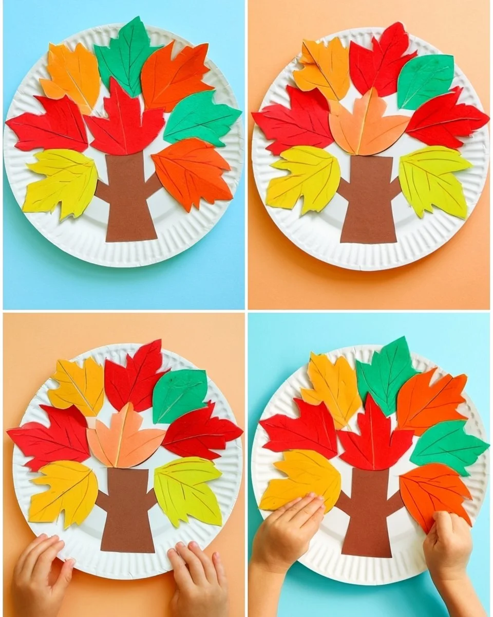 Craft of a colorful autumn tree made from paper plates