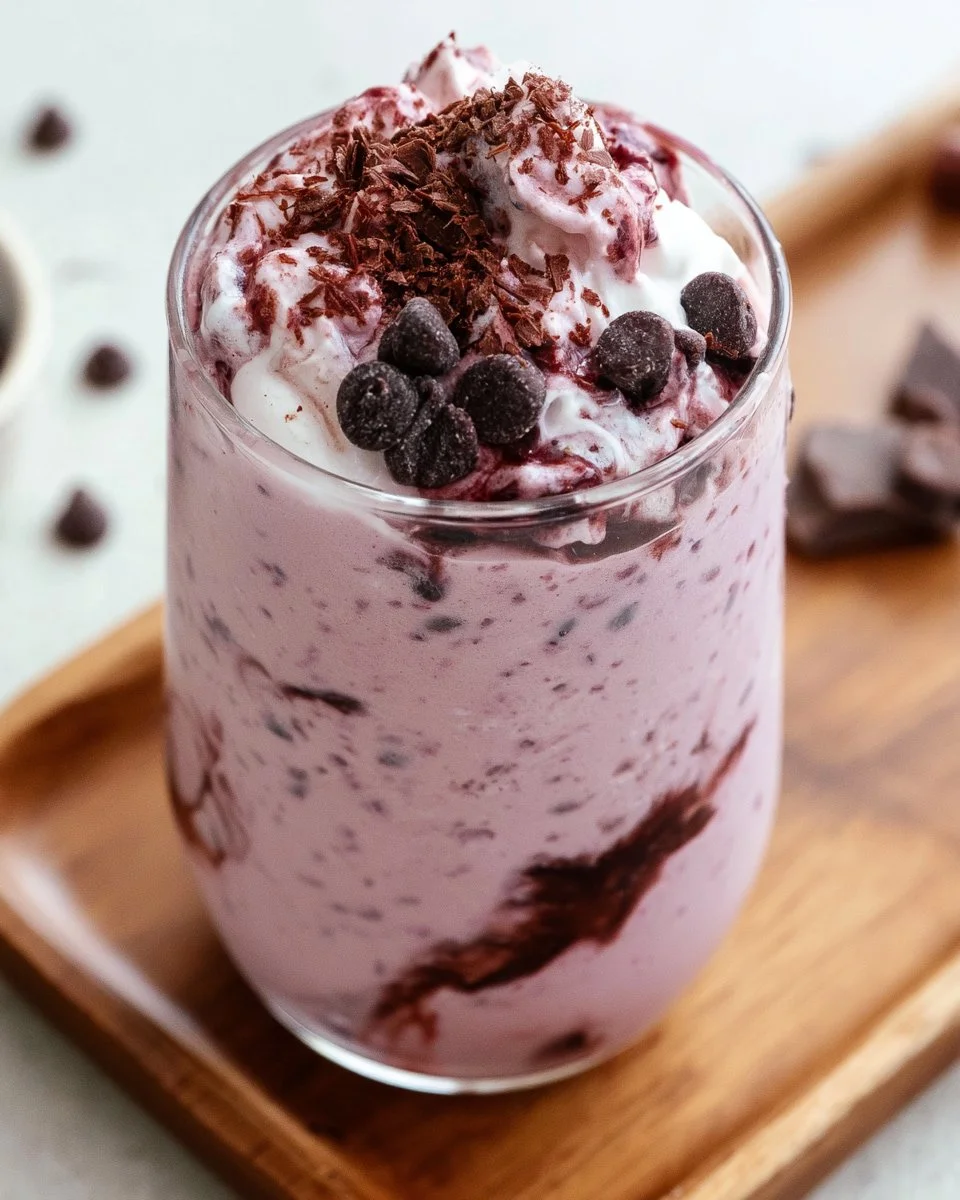 Iced Lavender Mocha Freeze topped with whipped cream and lavender sprinkles