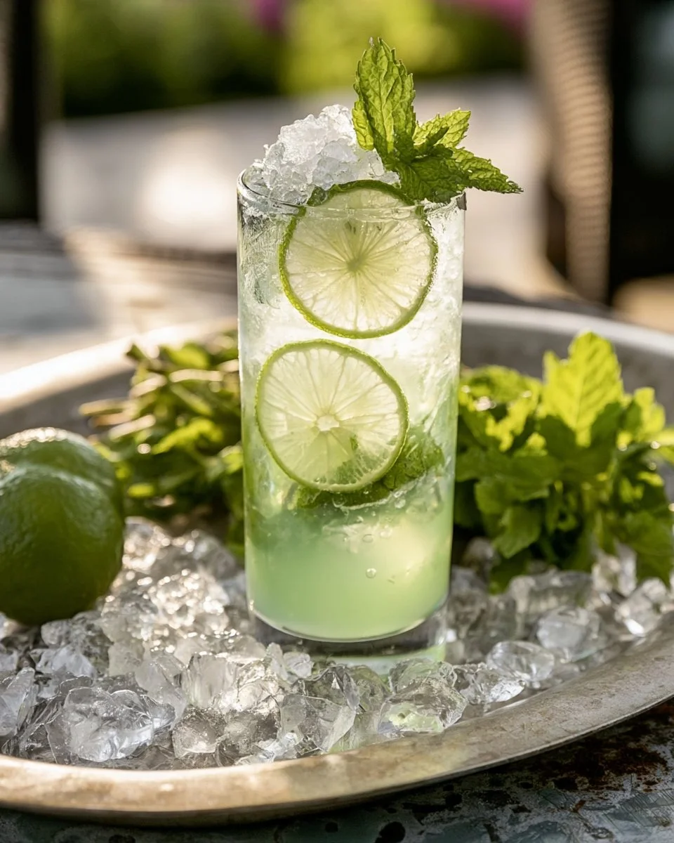 Lavender Mojito Mocktail with fresh lavender and mint leaves in a glass