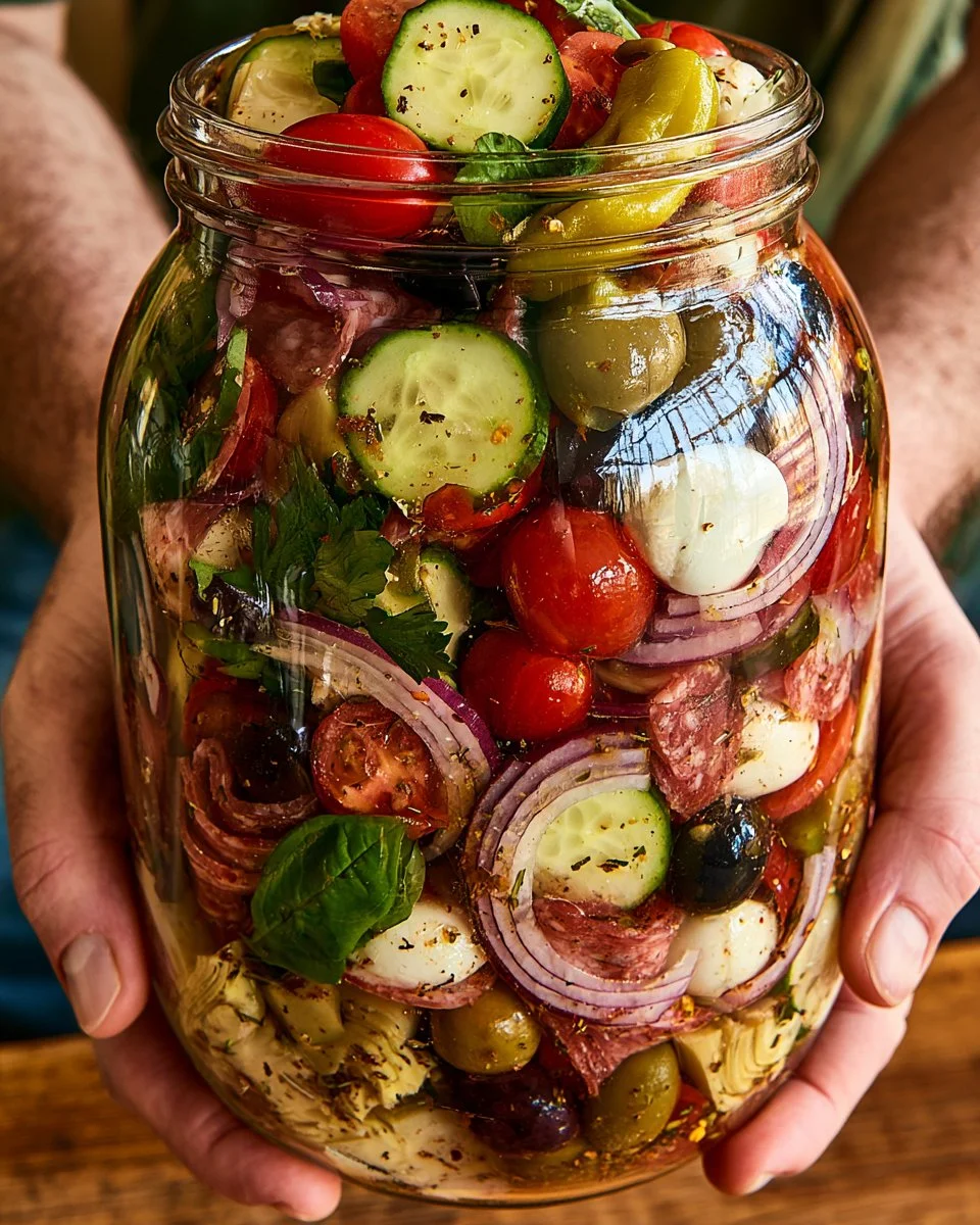 Mozzarella Antipasto Salad with pepperoncini and fresh vegetables
