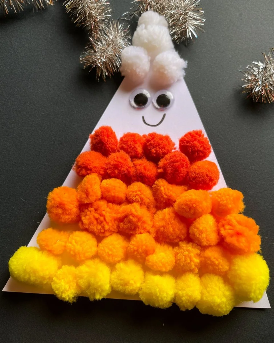 Colorful paper plate candy corn craft for Halloween activities