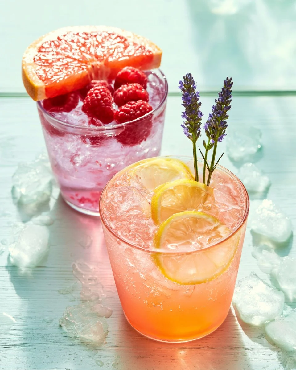 Refreshing Raspberry and Lavender Iced Tea Cooler in a glass with ice