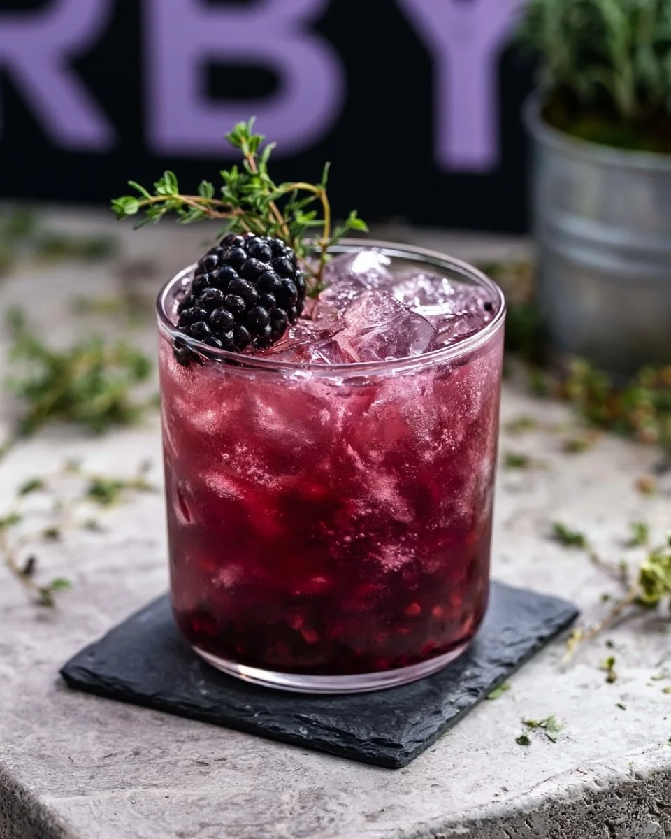 Refreshing smashed blackberry mocktail garnished with fresh blackberries and mint.