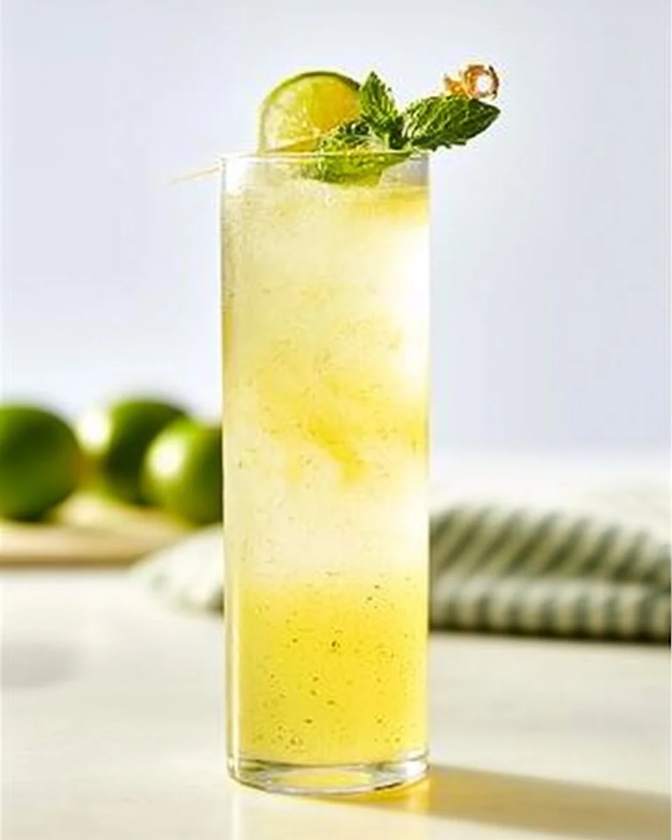 Refreshing Summer Lime Cooler drink in a glass with lime slices.