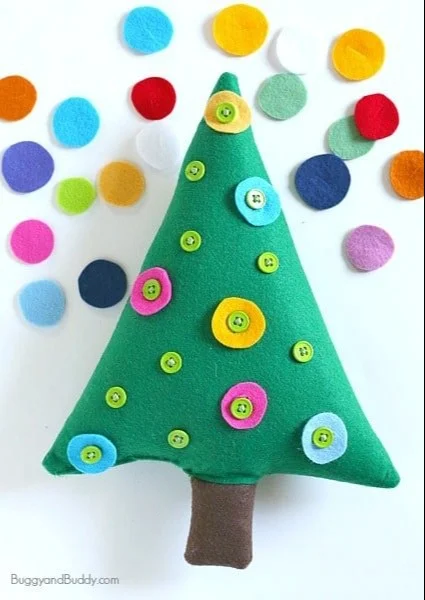 Handmade Button Christmas Tree decoration for festive holiday spirit.