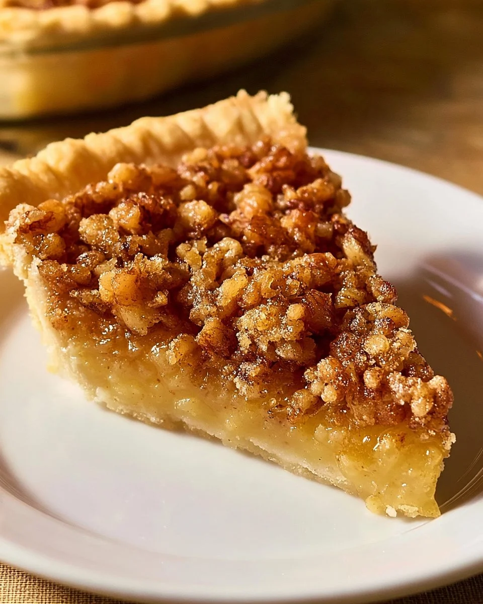 Slice of Dolly Parton’s Holiday Walnut Pie with a golden crust and walnut topping