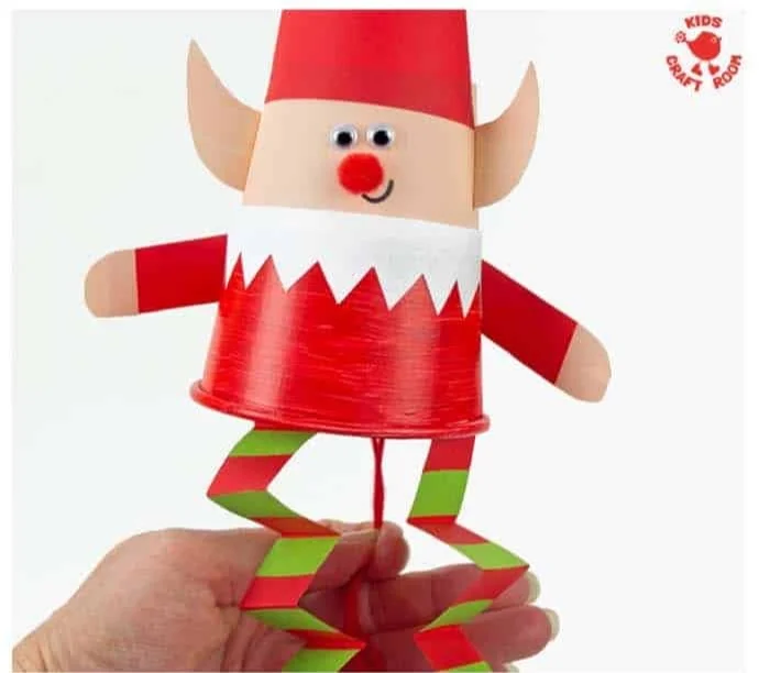 Jumping Paper Cup Elf Puppet craft for kids