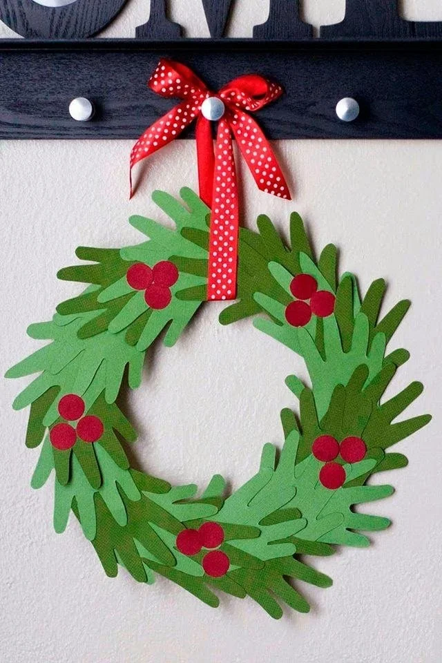 Kids handprint Christmas wreath craft for festive holiday decor