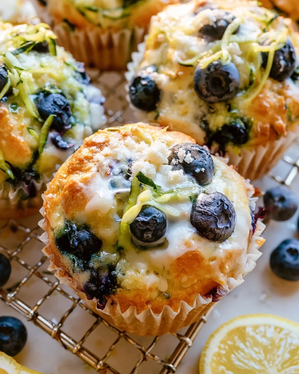 Delicious lemon blueberry zucchini muffins fresh out of the oven