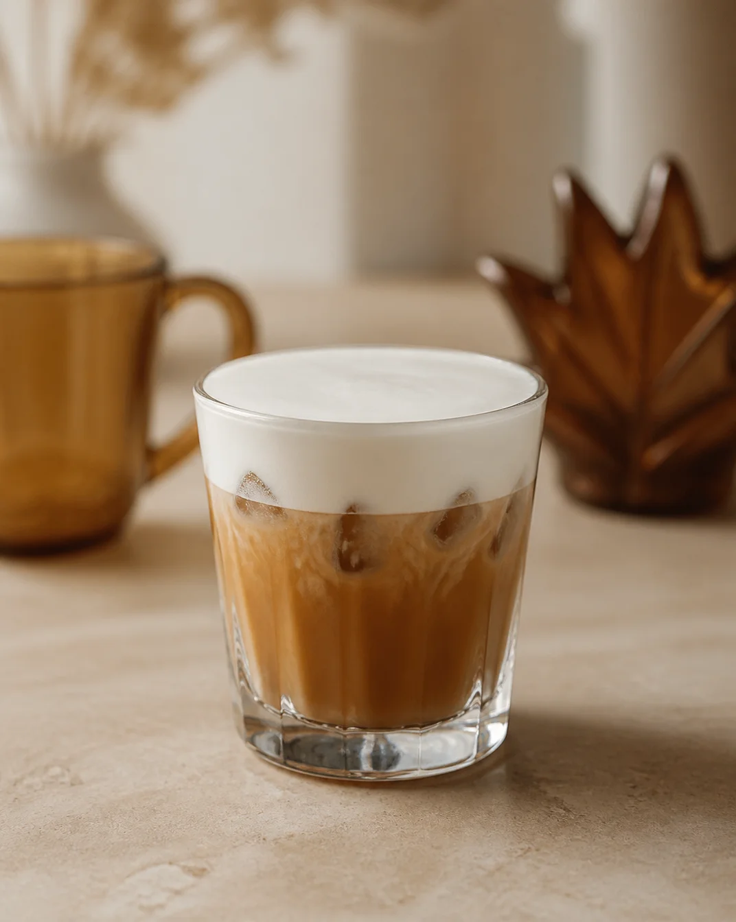 Delicious Pecan Praline Latte topped with whipped cream and pecans