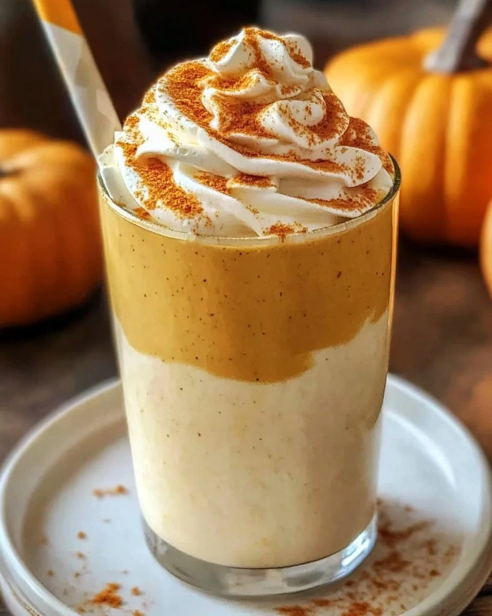 Delicious homemade pumpkin milkshake topped with whipped cream and cinnamon.