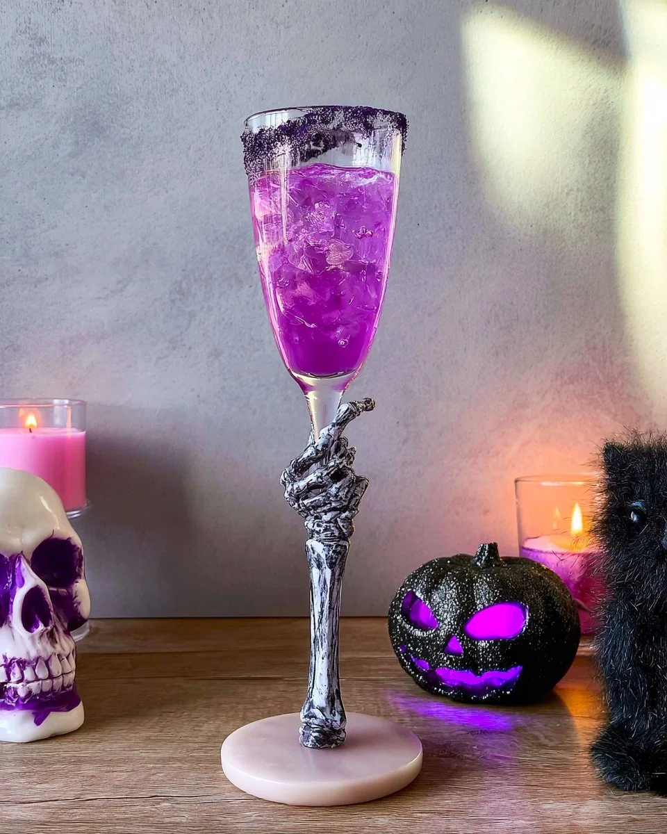 Sara Hocus Pocus Halloween cocktail with spooky decorations