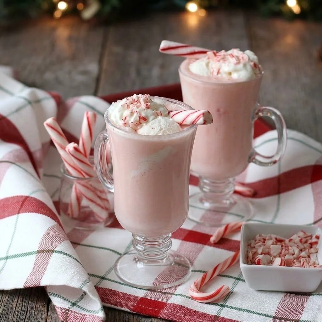 Festive Christmas Peppermint Punch in a holiday-themed beverage glass