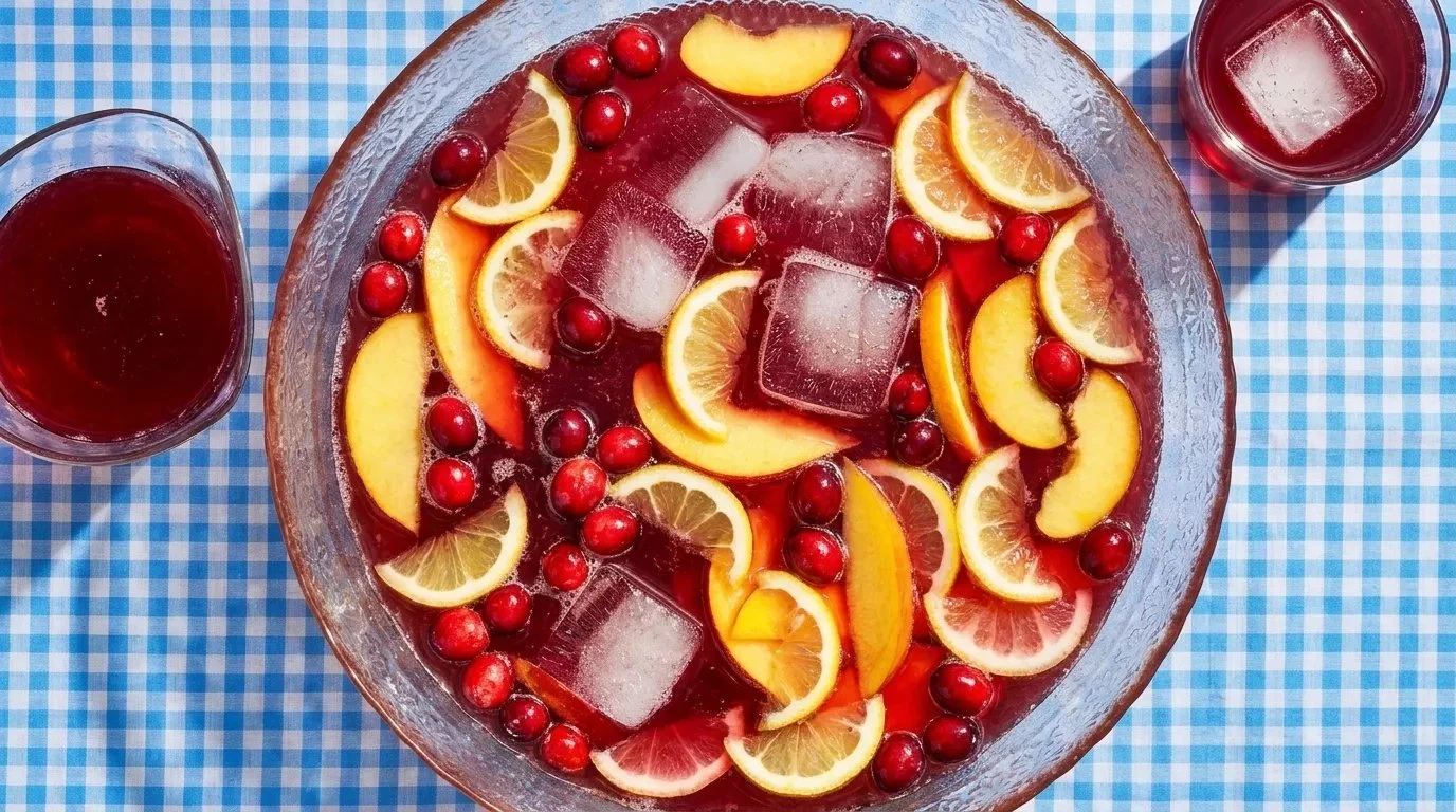 Delicious Cranberry Rum Punch in a festive glass with garnishes