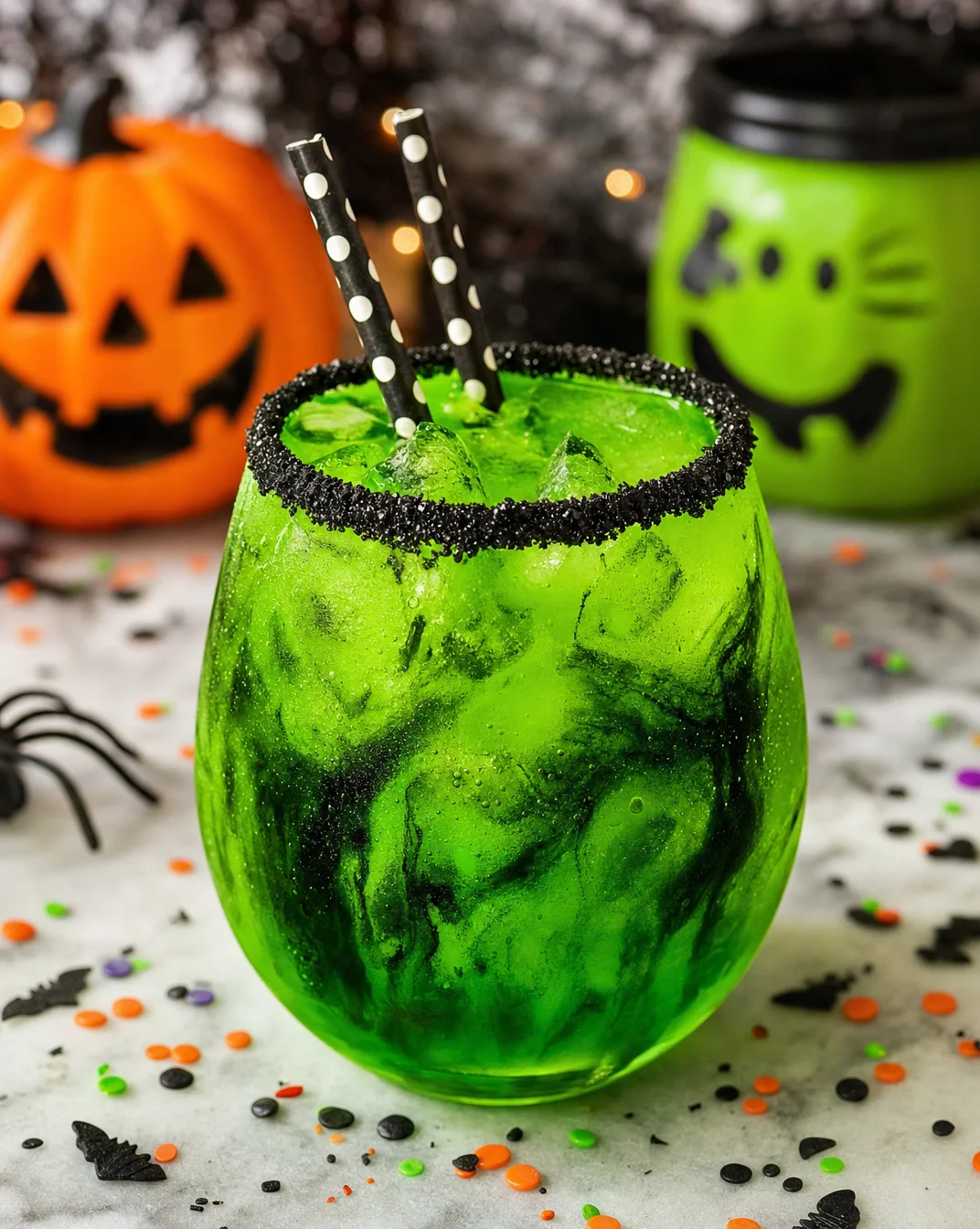 Frankenstein Cocktail in a spooky glass, perfect for Halloween celebrations.