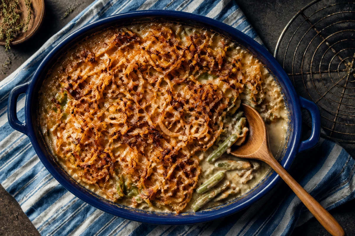 Delicious Ina Garten green bean casserole with cream of mushroom soup