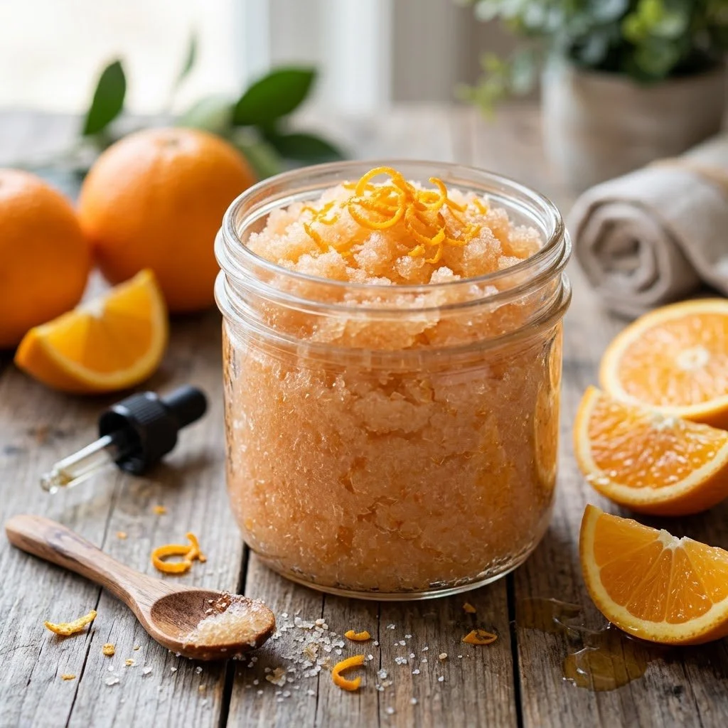 Homemade Orange Peel Sugar Scrub for natural exfoliation and glowing skin