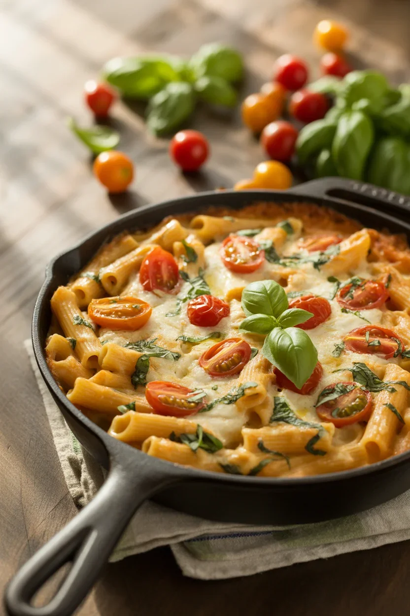 Quick & Easy One Pot 30 Minute Creamy Tomato Basil Pasta Bake