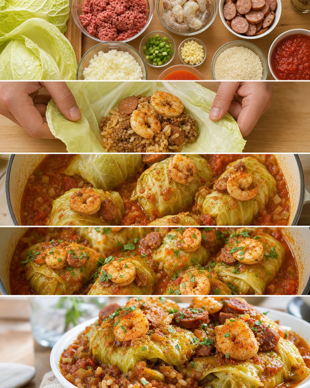 Sela Cajun Shrimp and Beef Sausage Stuffed Cabbage Delight