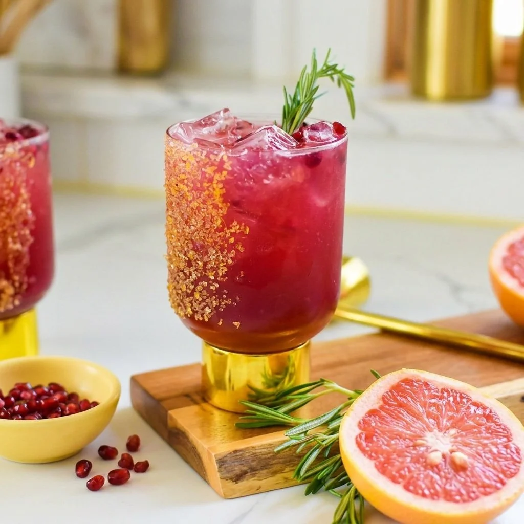 Trader Joe's Winter Wonderland Punch in a festive glass with winter decorations.