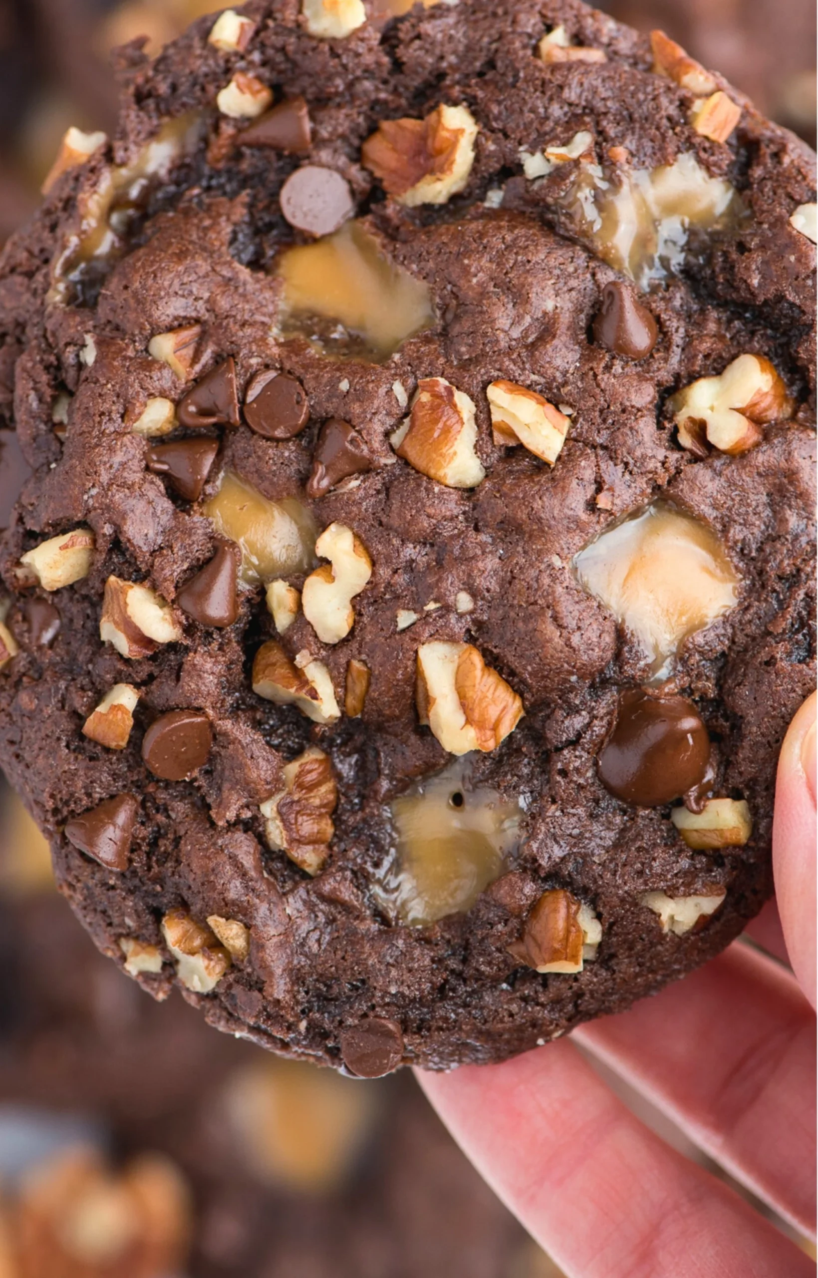 Delicious homemade Turtle Cookies with chocolate, caramel, and nuts